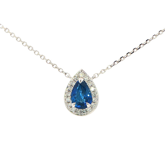 Pear Shaped Sapphire and Diamond Halo Style Pendant