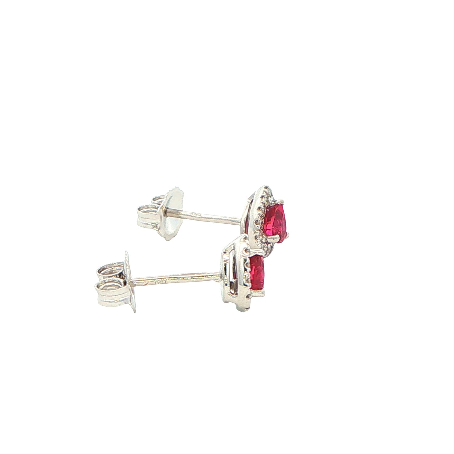 Pear Shaped Ruby and Diamond Halo Style Earrings Gardiner Brothers