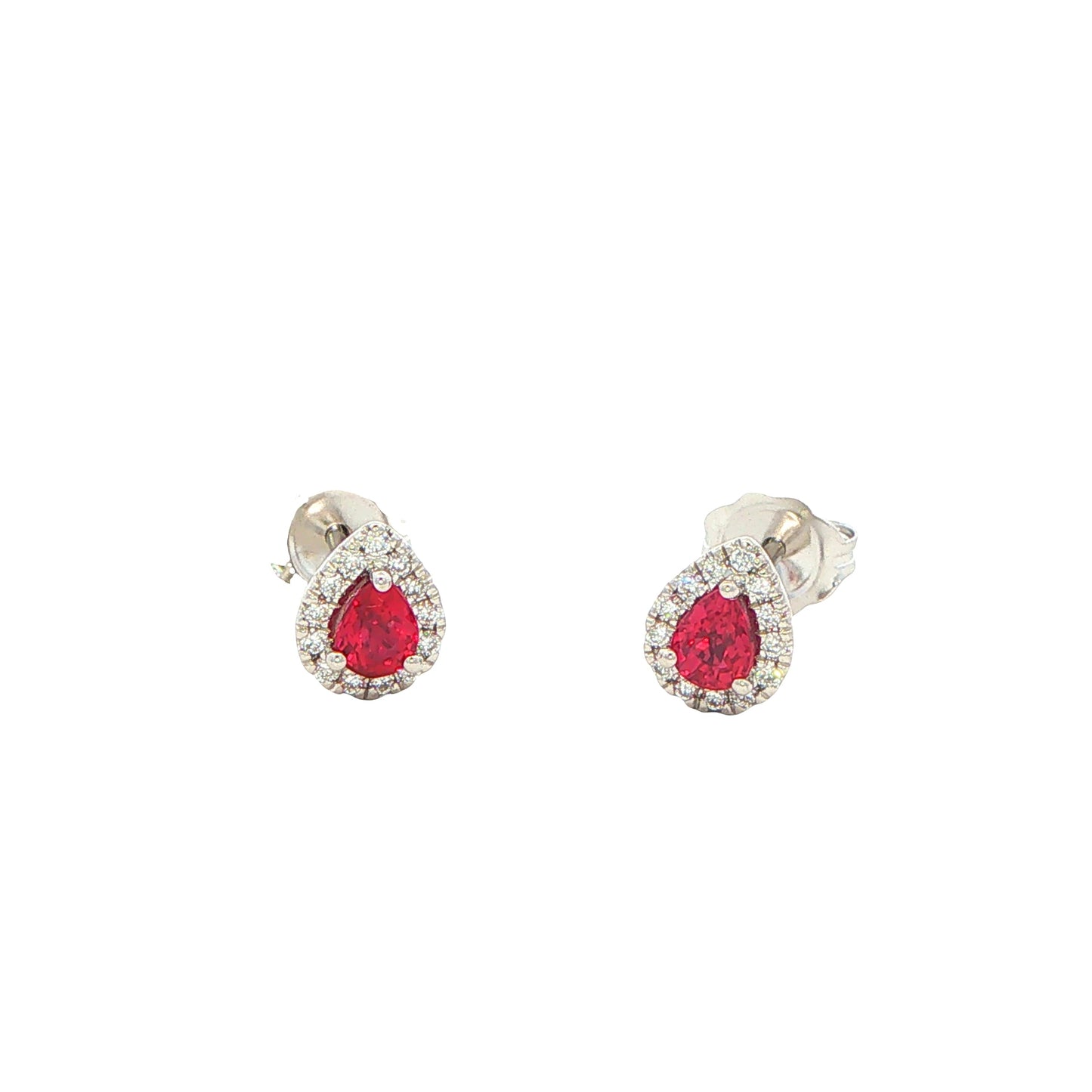Pear Shaped Ruby and Diamond Halo Style Earrings Gardiner Brothers