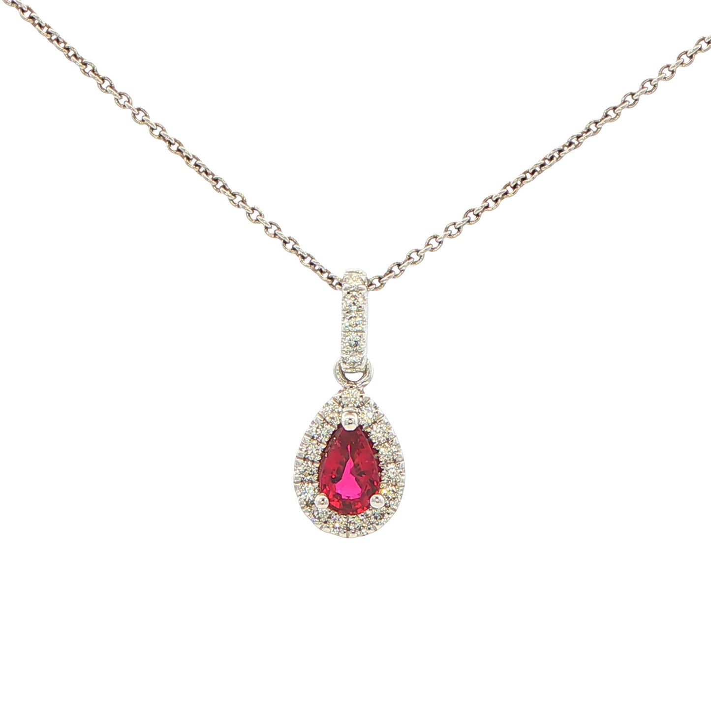 Pear Shaped Ruby and Diamond Halo Style Pendant