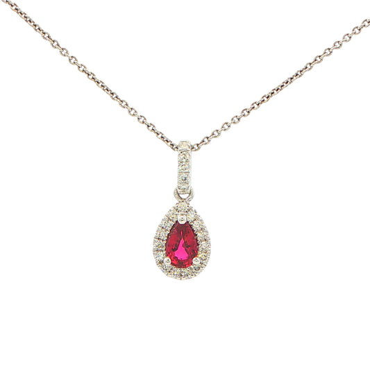 Pear Shaped Ruby and Diamond Halo Style Pendant