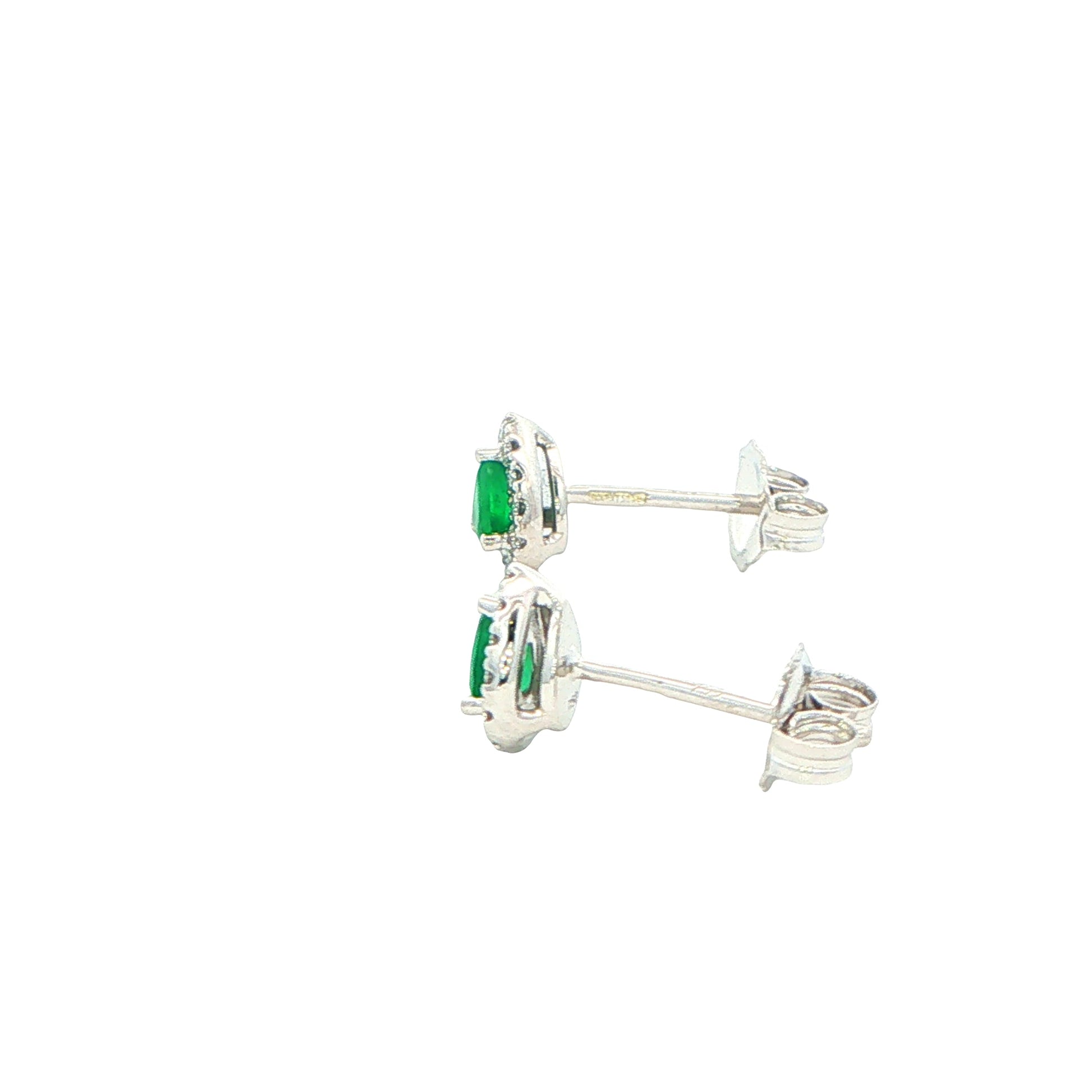 Pear Shaped Emerald and Diamond Halo Style Earrings Gardiner Brothers