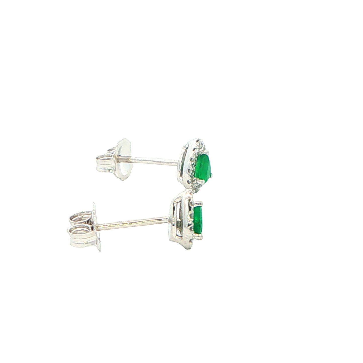 Pear Shaped Emerald and Diamond Halo Style Earrings