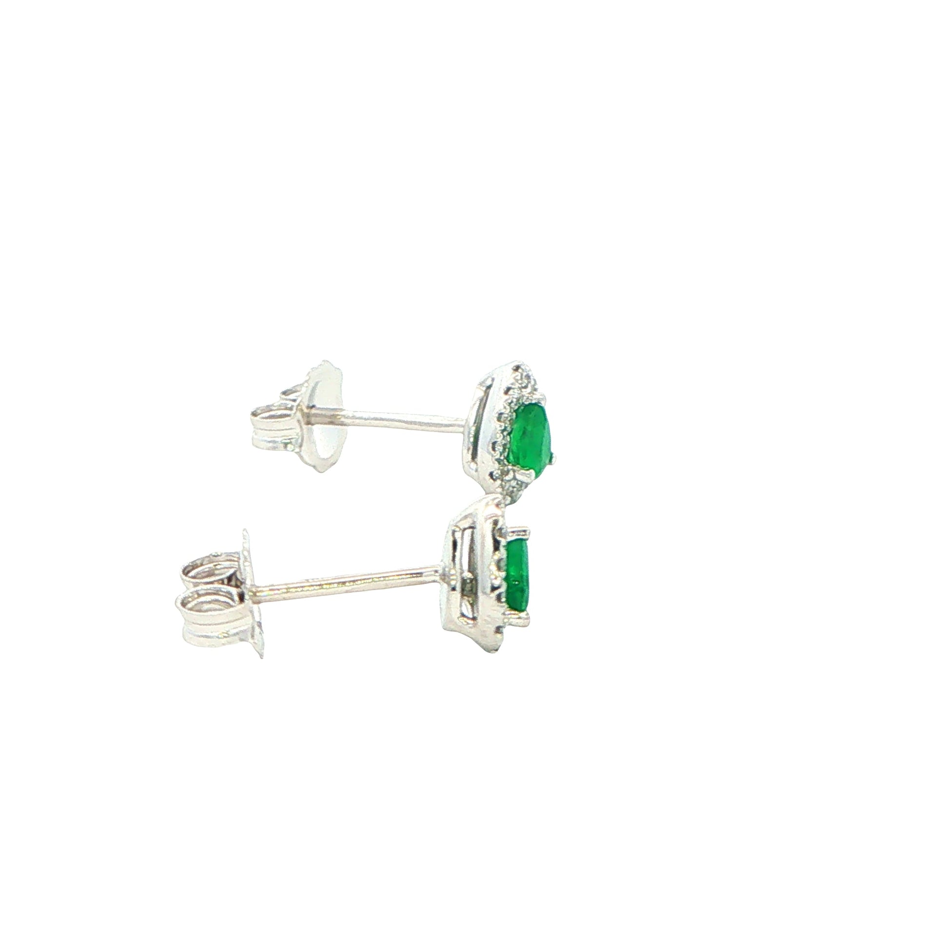 Pear Shaped Emerald and Diamond Halo Style Earrings Gardiner Brothers