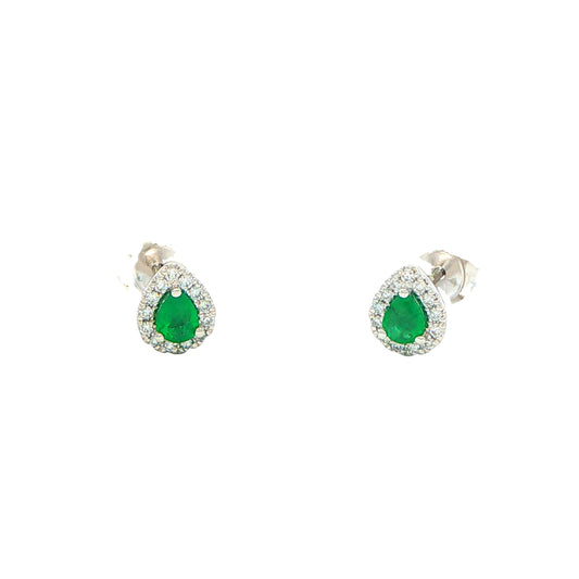 Pear Shaped Emerald and Diamond Halo Style Earrings Gardiner Brothers