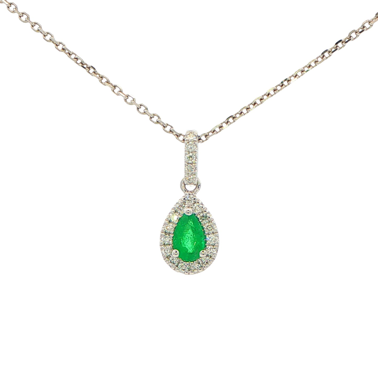Pear Shaped Emerald and Diamond Halo Style Pendant