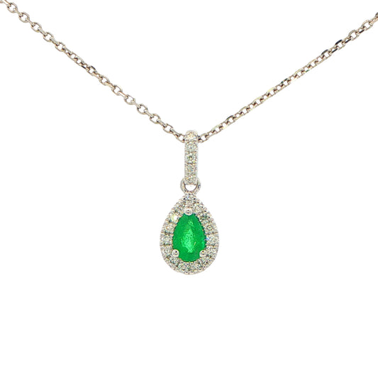 Pear Shaped Emerald and Diamond Halo Style Pendant