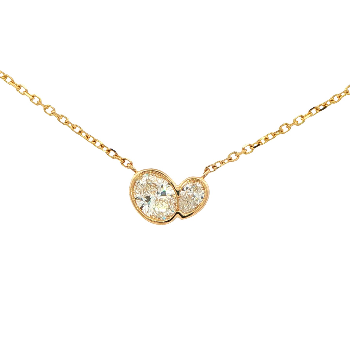 Yellow Gold Oval and Pear Diamond 2 Stone Pendant