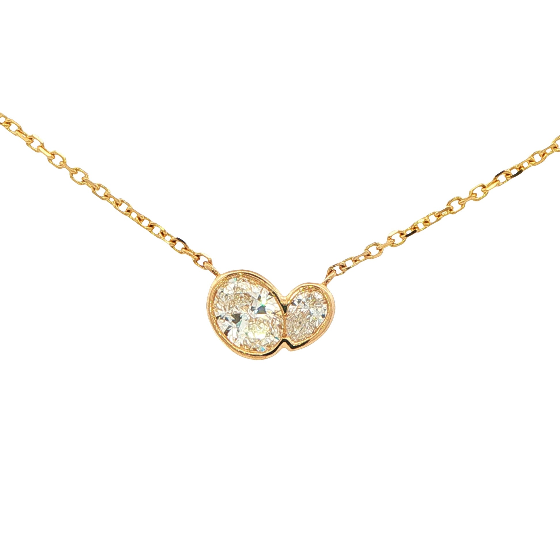 Yellow Gold Oval and Pear Diamond 2 Stone Pendant Gardiner Brothers