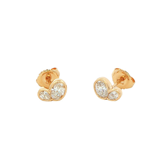 Yellow Gold Oval and Pear Diamond 2 Stone Earrings