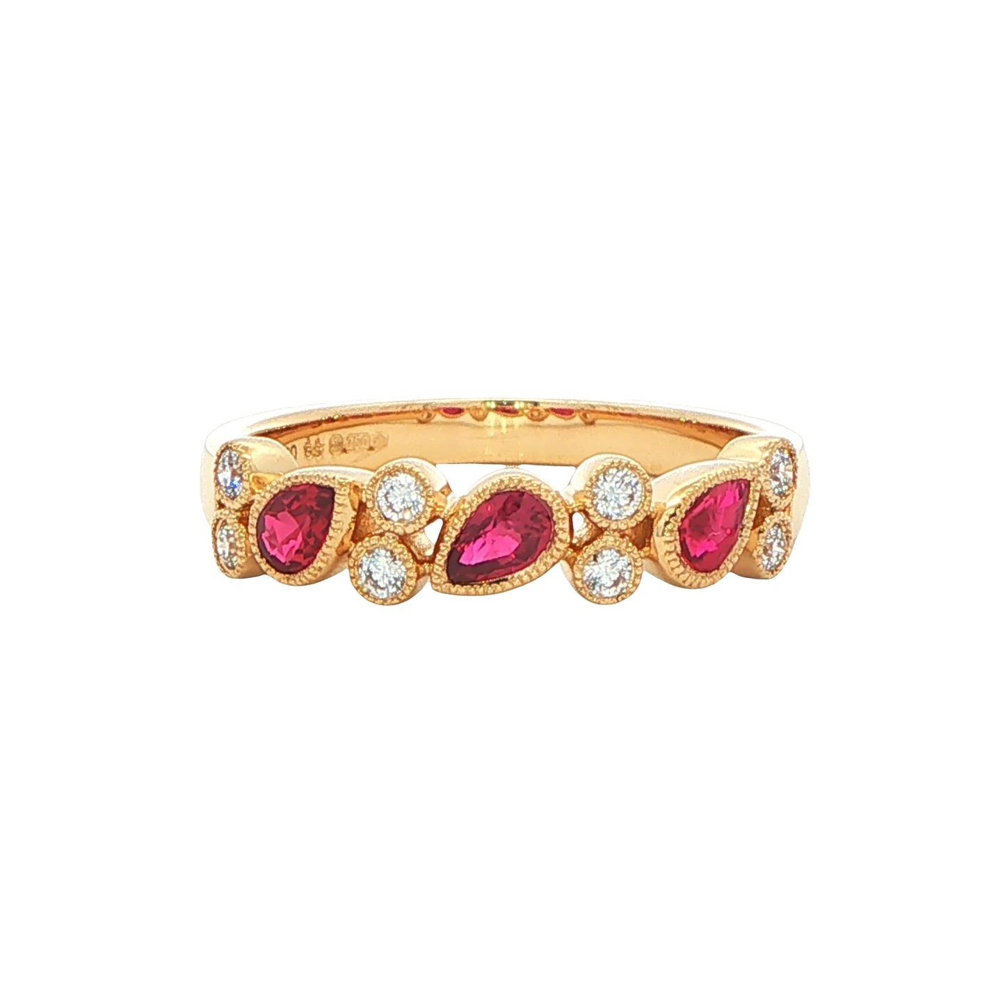 Pear Shaped Ruby and Diamond Vintage Style Eternity Ring