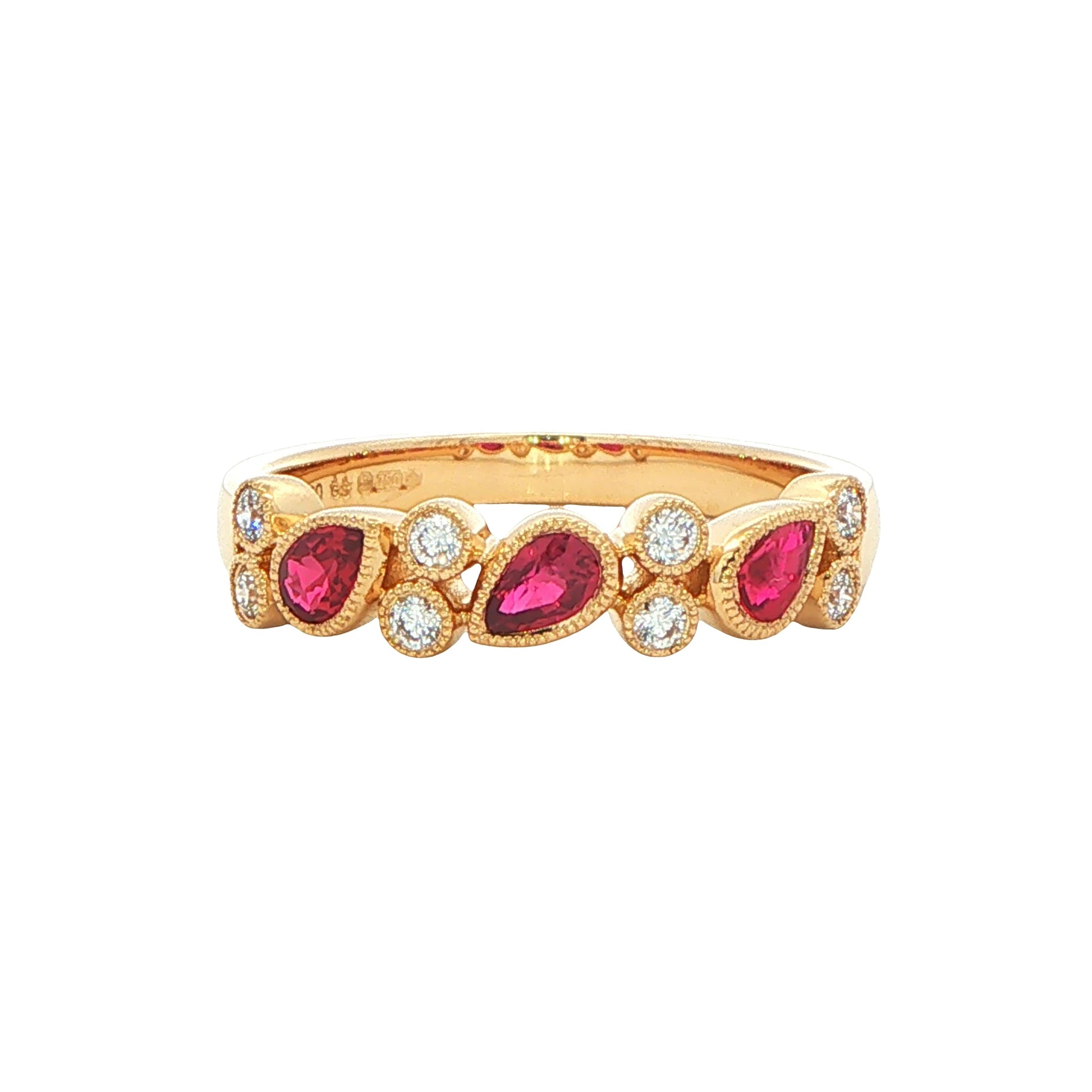Pear Shaped Ruby and Diamond Vintage Style Eternity Ring Gardiner Brothers
