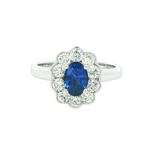 Oval shaped Sapphire and Diamond Cluster Style Ring