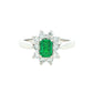 Octagonal shaped emerald and round brilliant cut diamond cluster style ring Gardiner Brothers