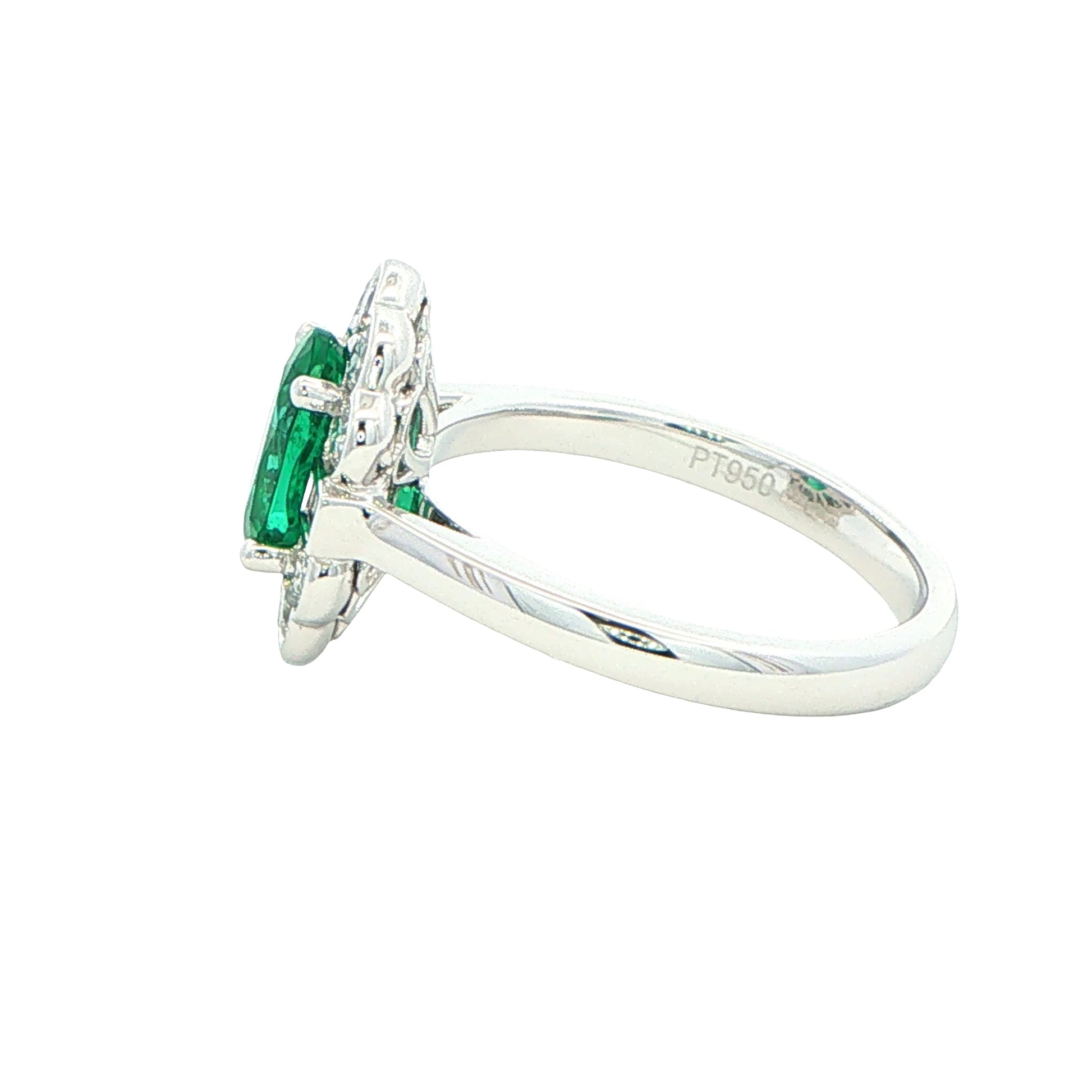 Oval emerald and diamond fancy cluster style ring Gardiner Brothers