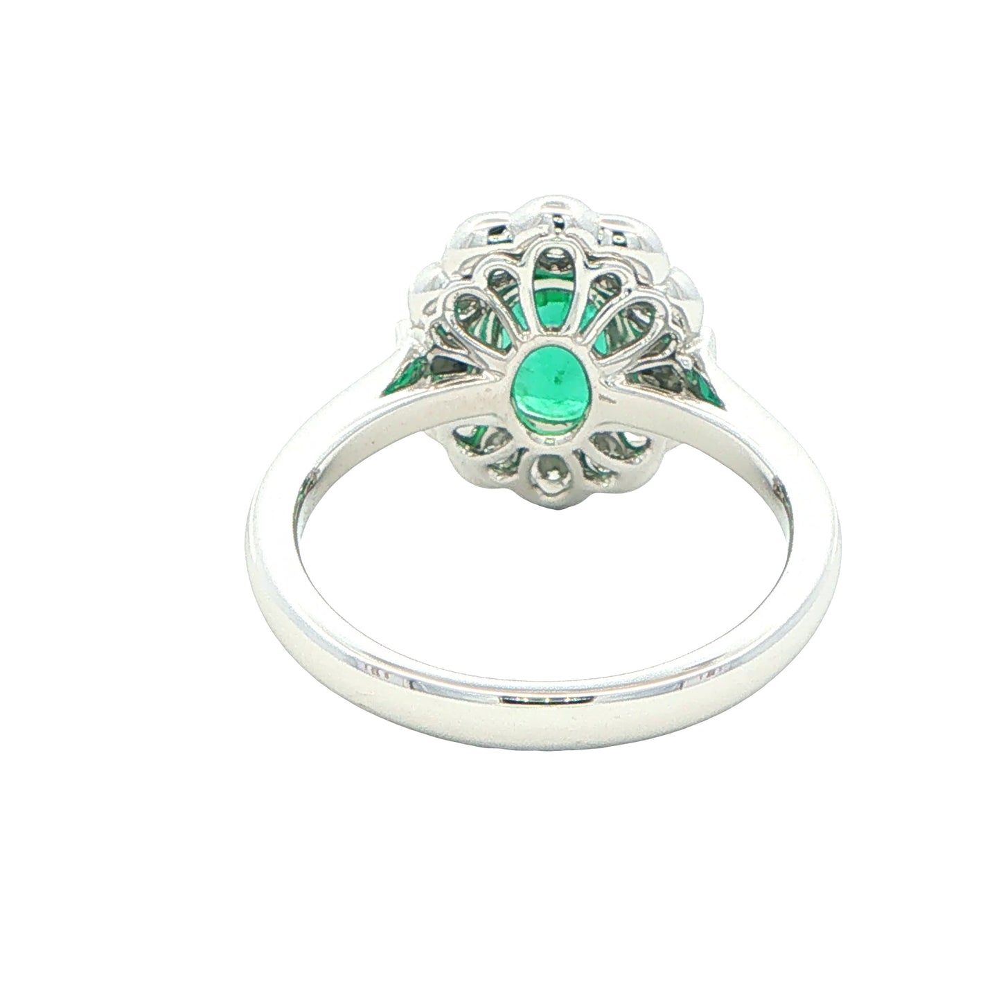 Oval emerald and diamond fancy cluster style ring Gardiner Brothers