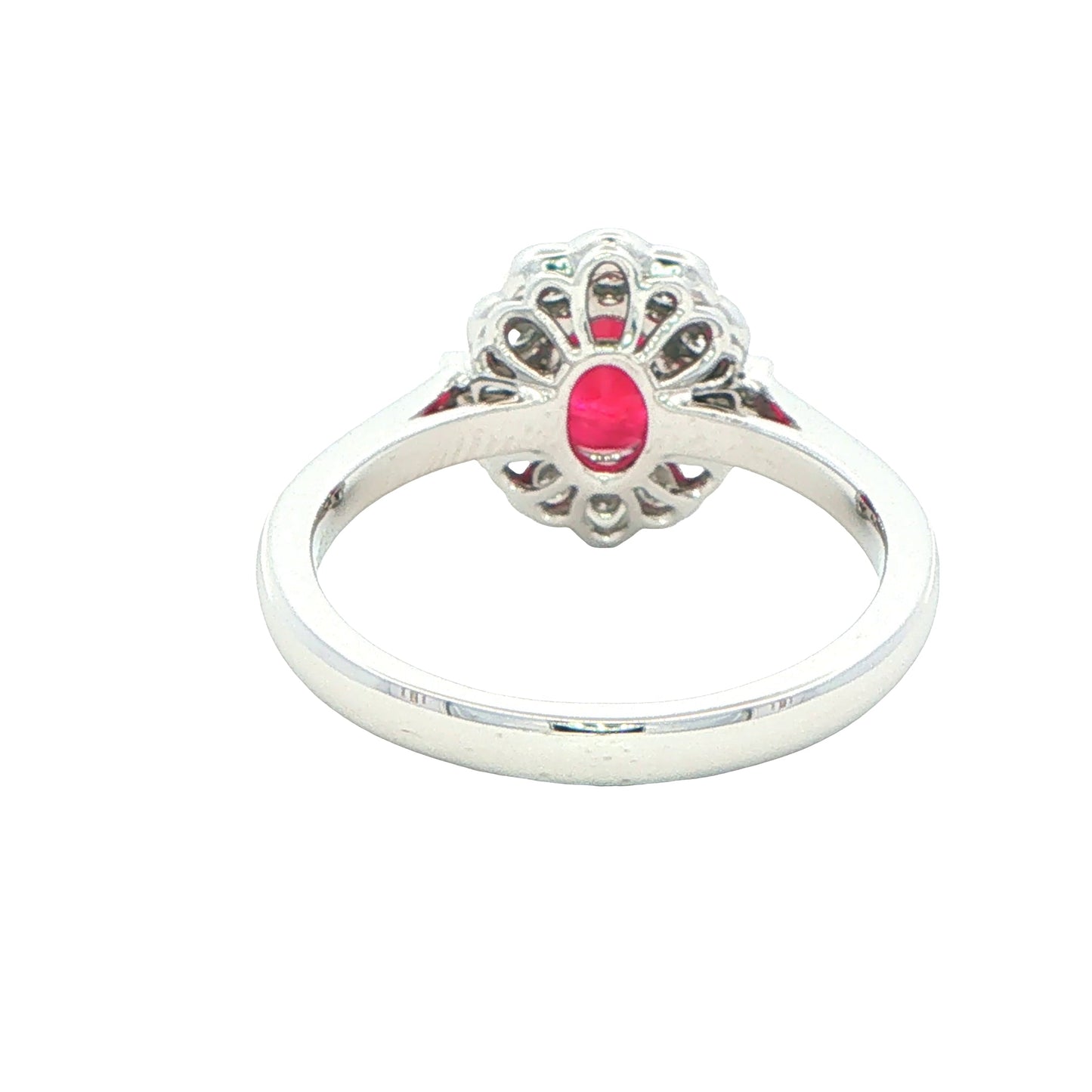 Oval Ruby and Diamond Fancy Style Cluster Ring