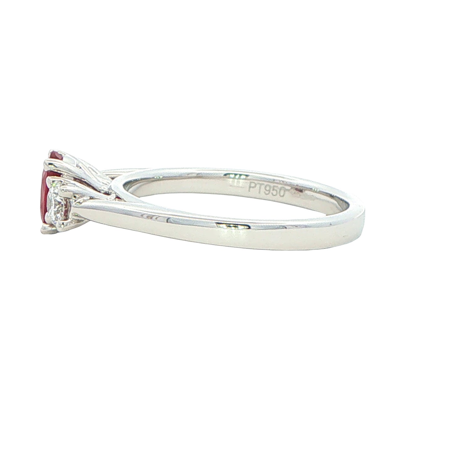RUBY AND Round Brilliant Cut DIAMOND 3 STONE RING