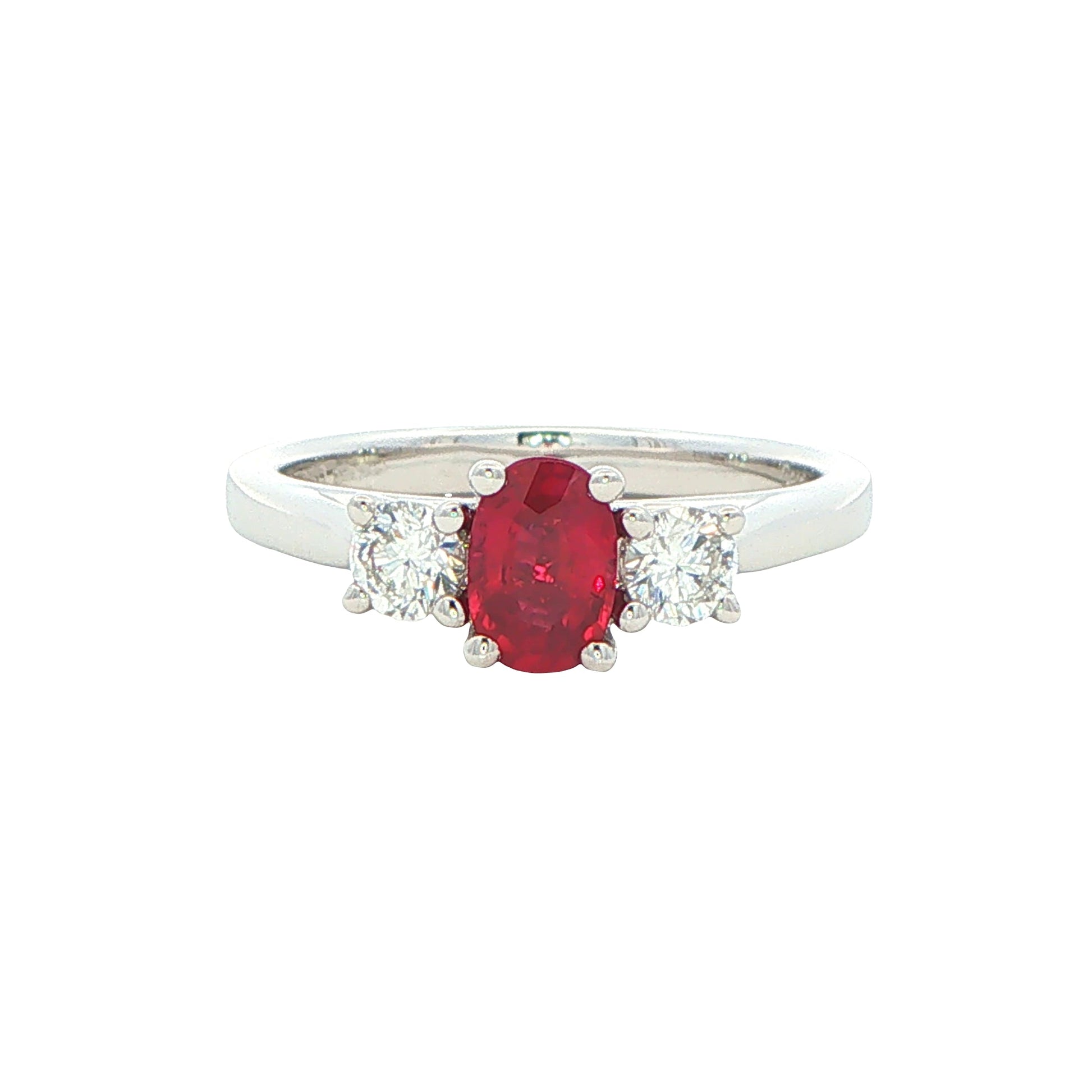 RUBY AND Round Brilliant Cut DIAMOND 3 STONE RING Gardiner Brothers