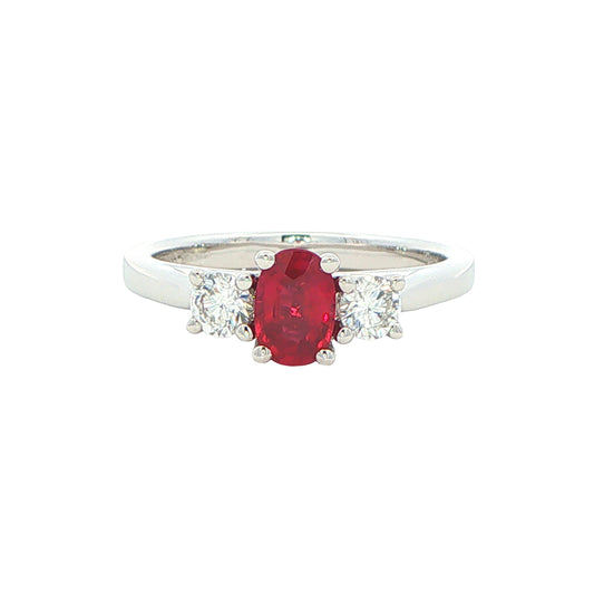 RUBY AND Round Brilliant Cut DIAMOND 3 STONE RING Gardiner Brothers