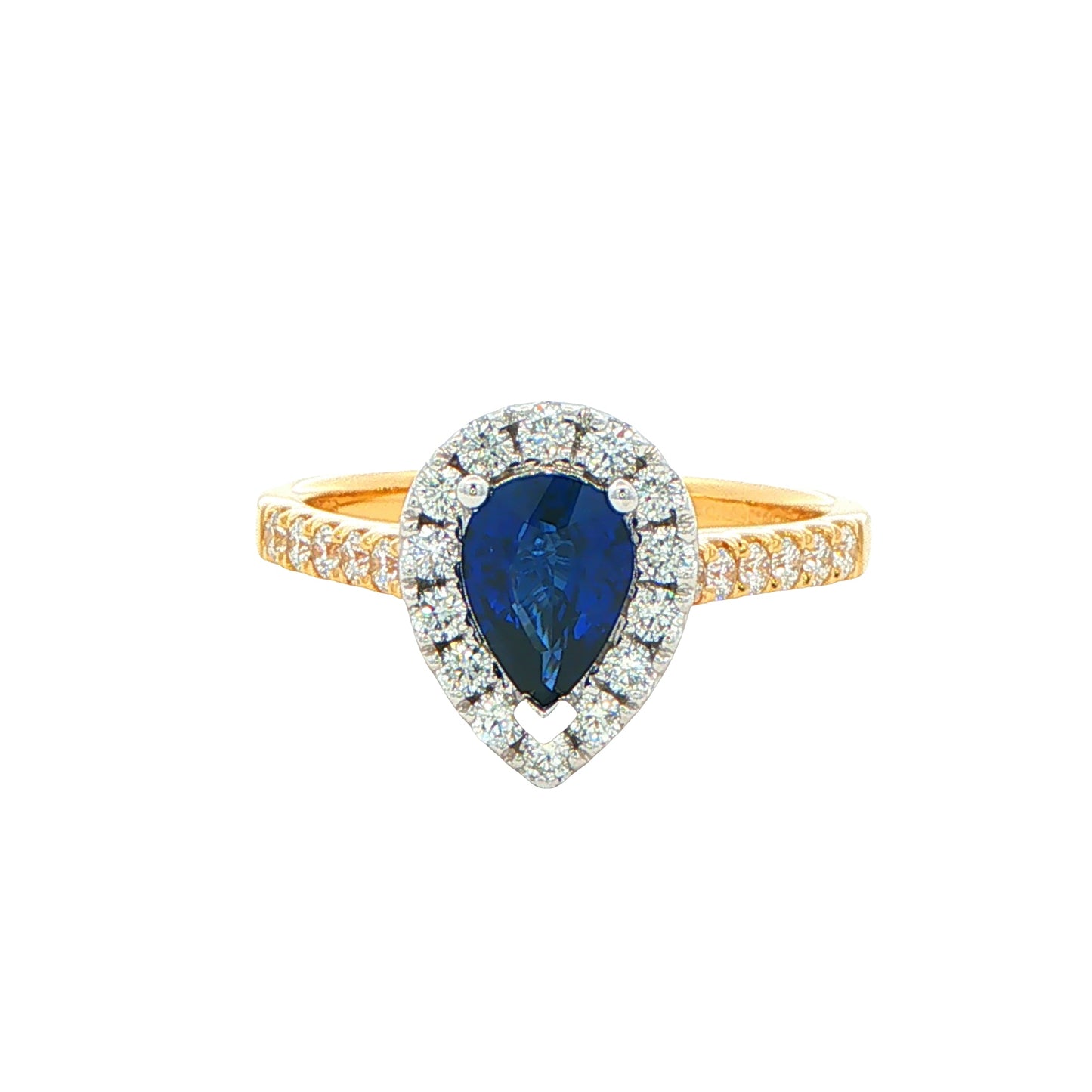 Pear Shaped Sapphire and Diamond Halo Style Ring