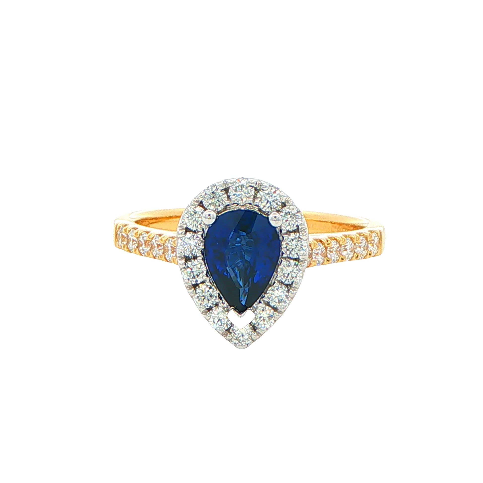 Pear Shaped Sapphire and Diamond Halo Style Ring Gardiner Brothers