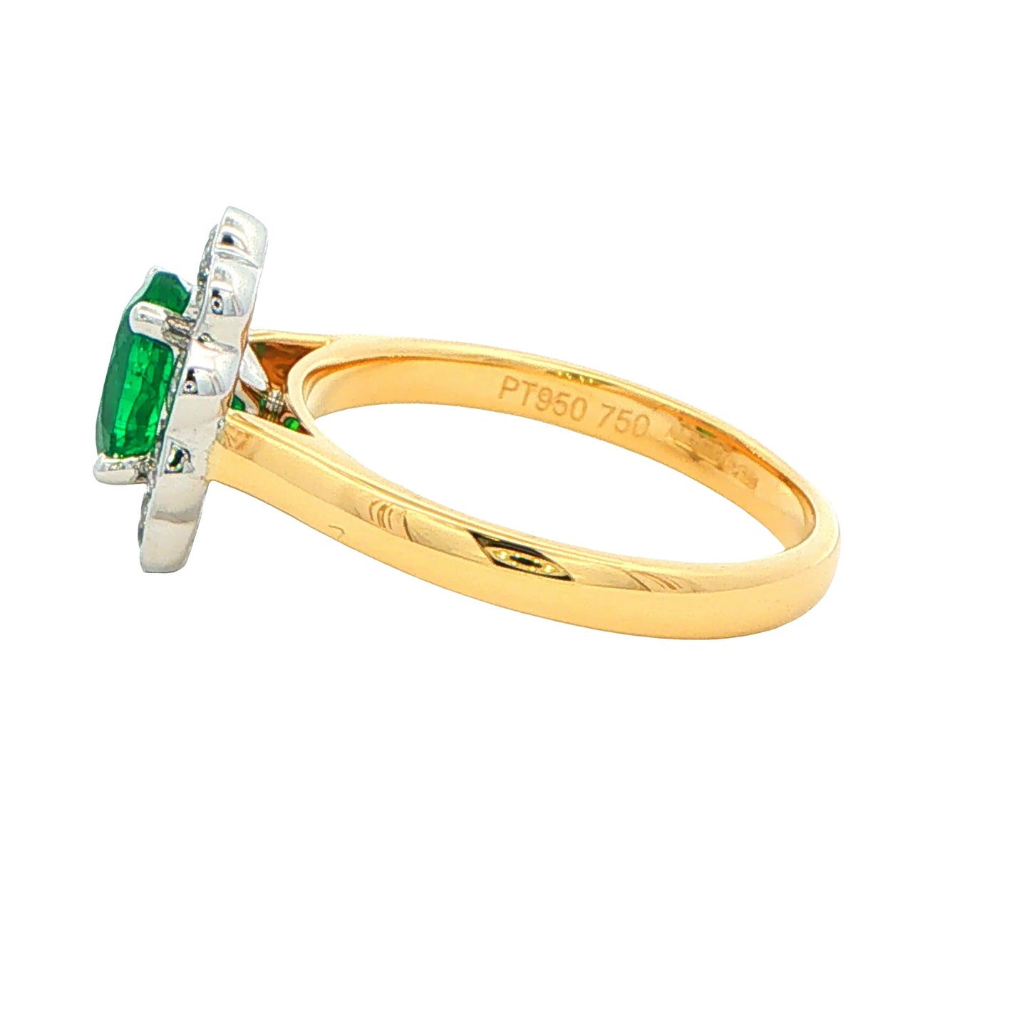 Oval Emerald and Round Brilliant Cut Diamond Cluster Ring Gardiner Brothers