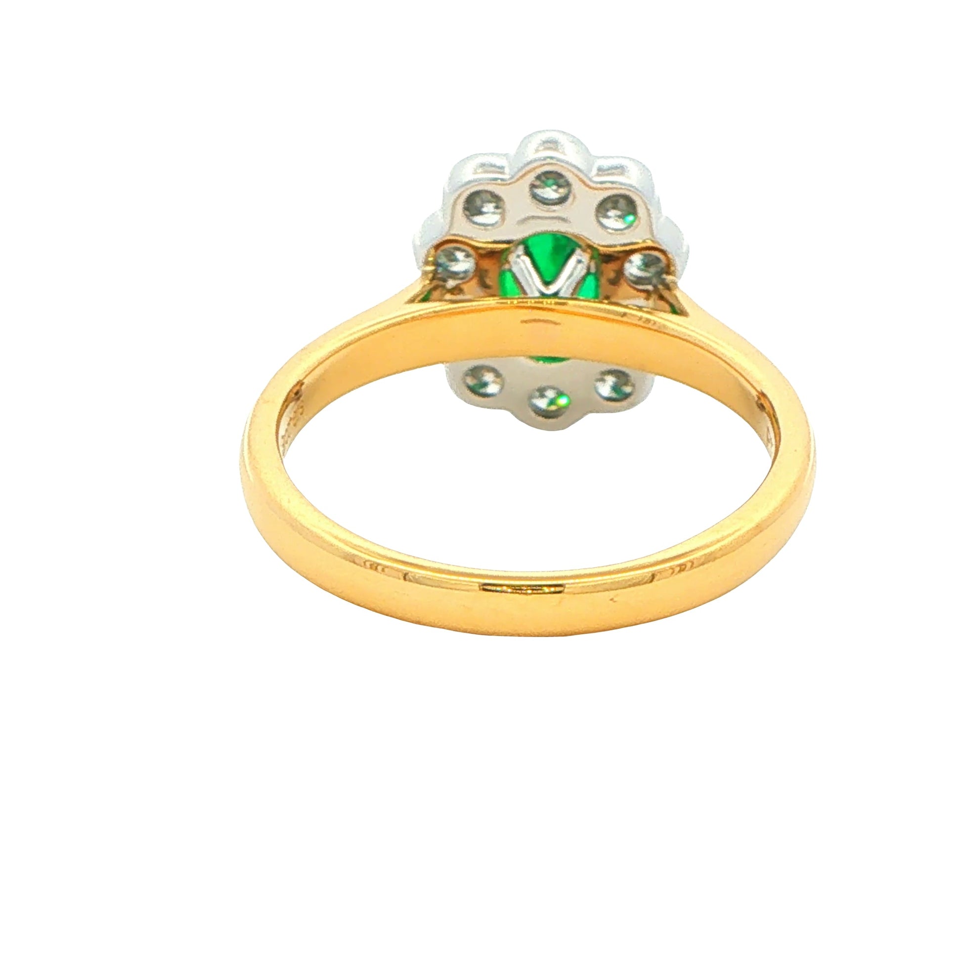 Oval Emerald and Round Brilliant Cut Diamond Cluster Ring Gardiner Brothers