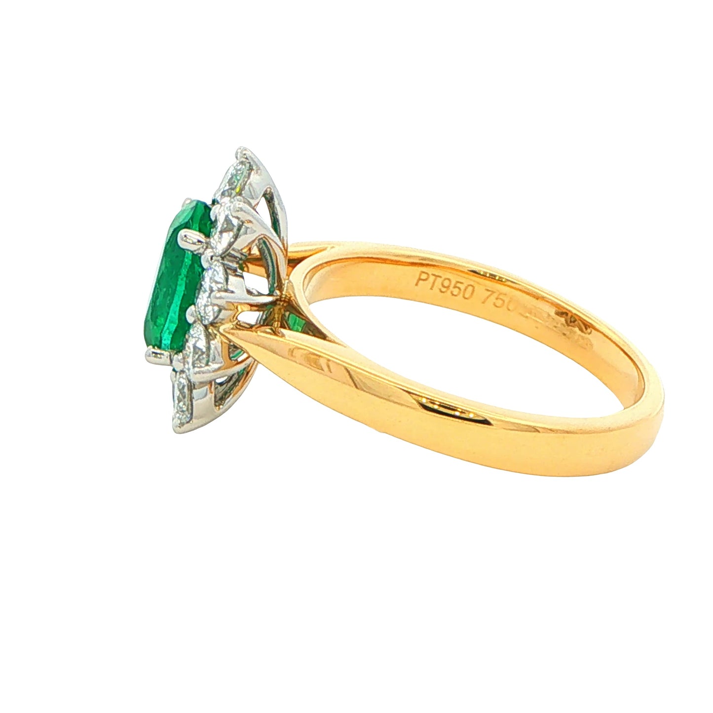Oval Emerald AND ROUND BRILLIANT CUT DIAMOND CLUSTER STYLE RING Gardiner Brothers