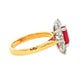 Octagonal shaped ruby and round brilliant cut diamond cluster style ring Gardiner Brothers
