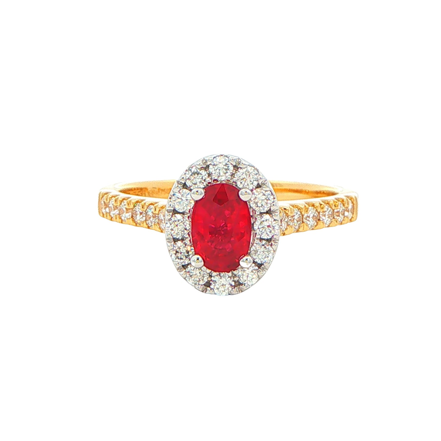 Oval Shaped Ruby and Round Brilliant Cut Diamond Halo Ring