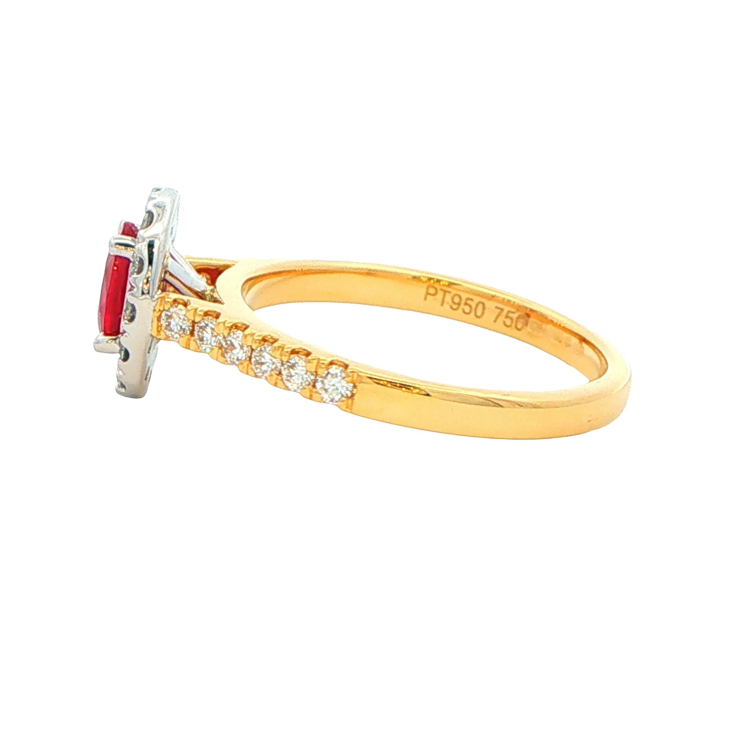 Oval Shaped Ruby and Round Brilliant Cut Diamond Halo Ring Gardiner Brothers
