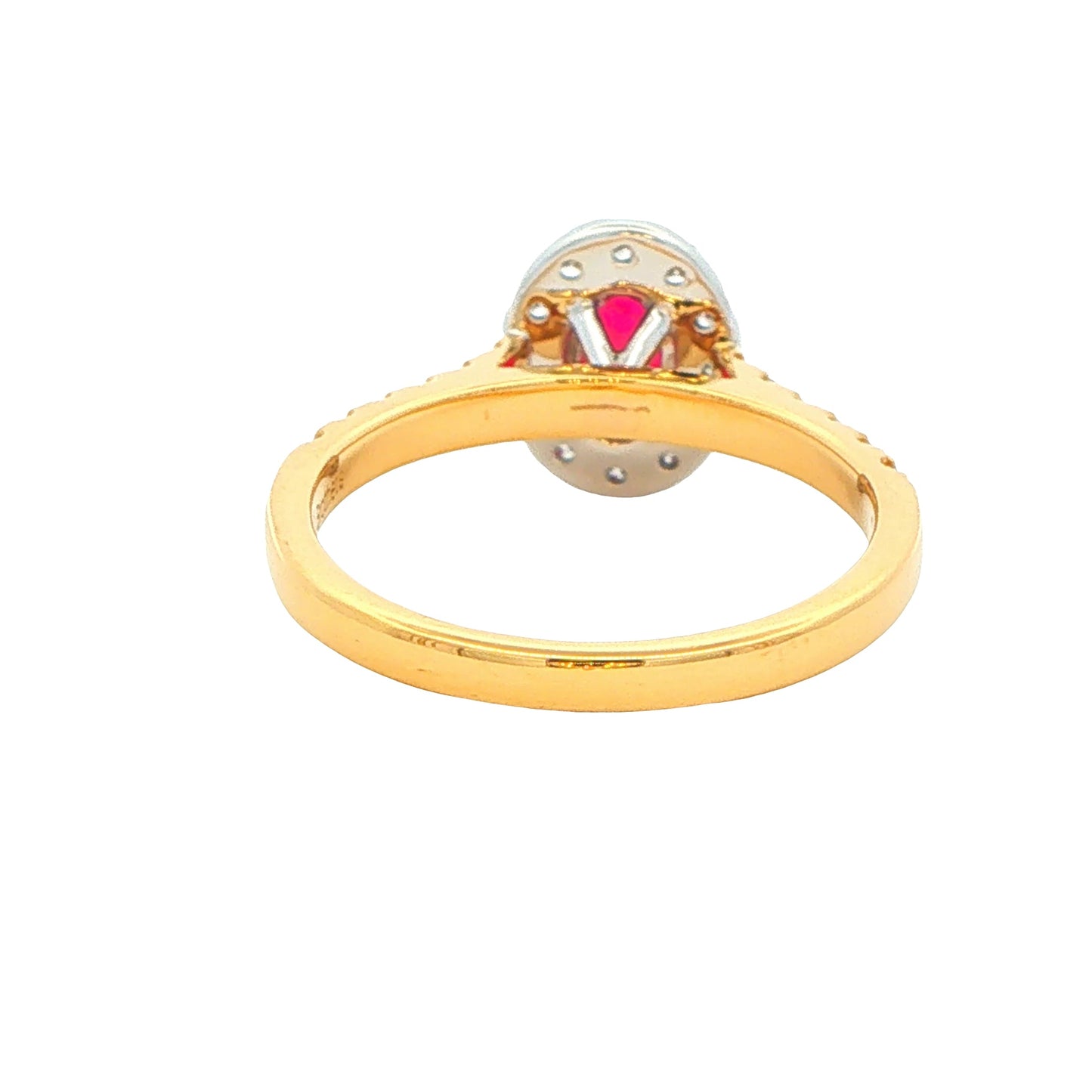 Oval Shaped Ruby and Round Brilliant Cut Diamond Halo Ring Gardiner Brothers