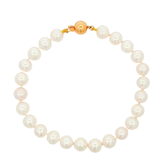 Yellow Gold Akoya String of Pearl Bracelet : 6-6.5mm