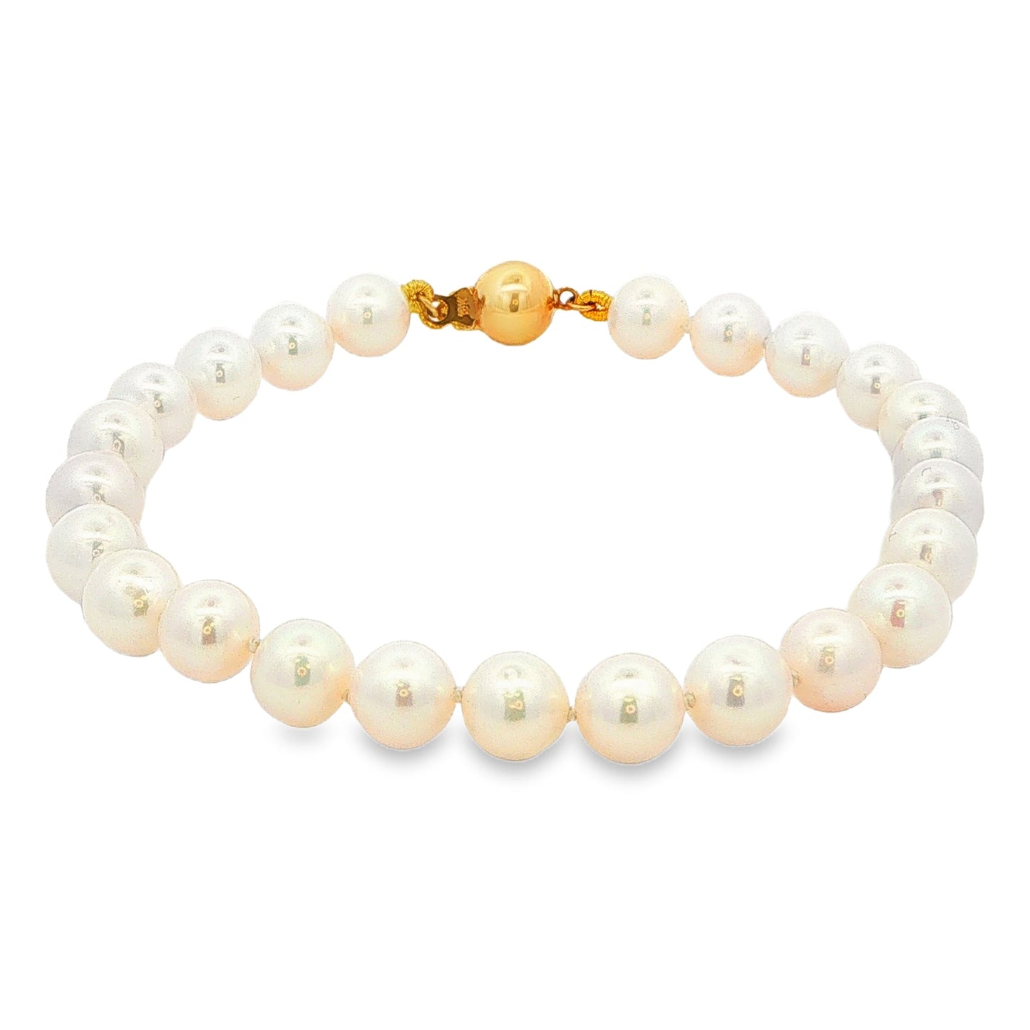 Yellow Gold Akoya String of Pearl Bracelet : 6-6.5mm