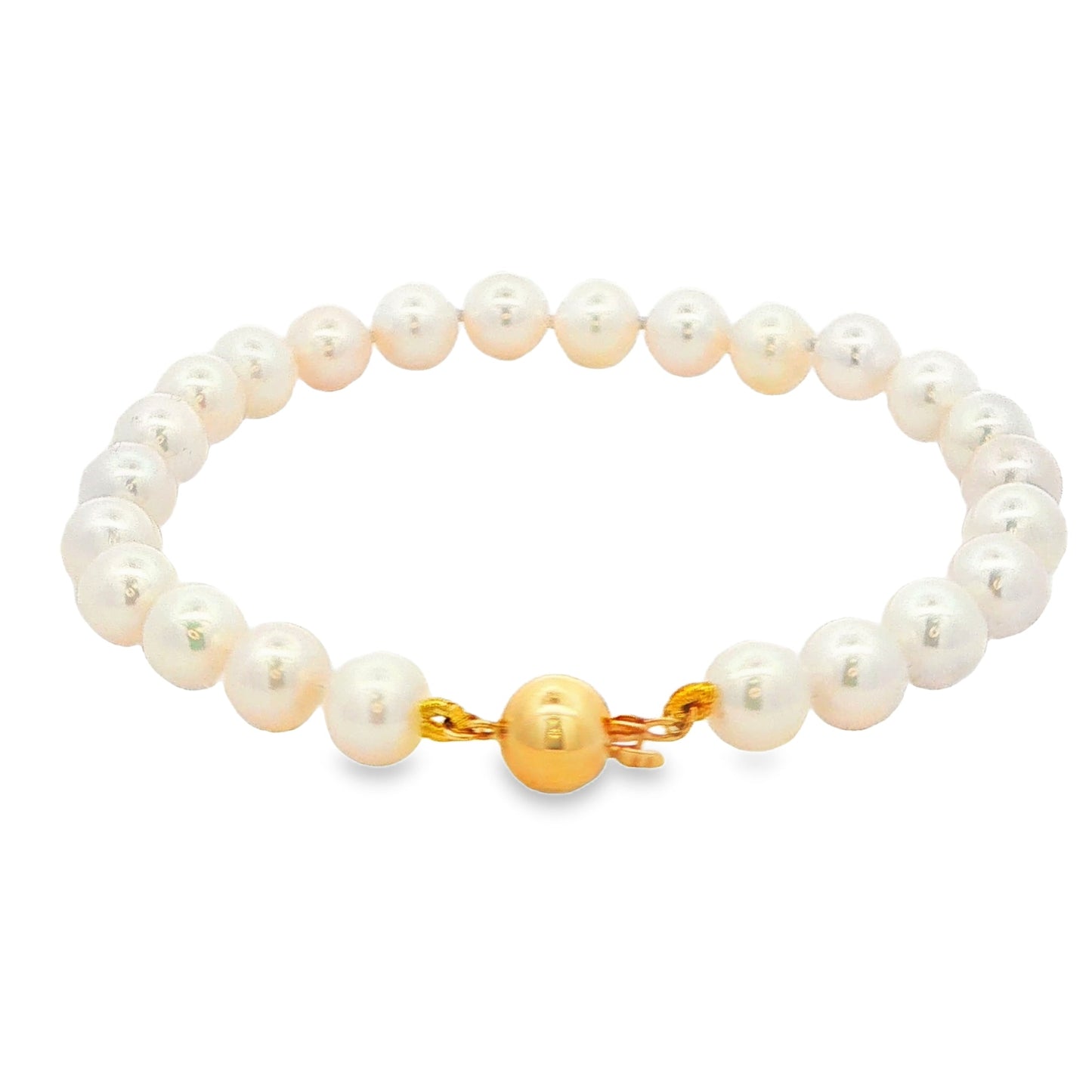 Yellow Gold Akoya String of Pearl Bracelet : 6-6.5mm