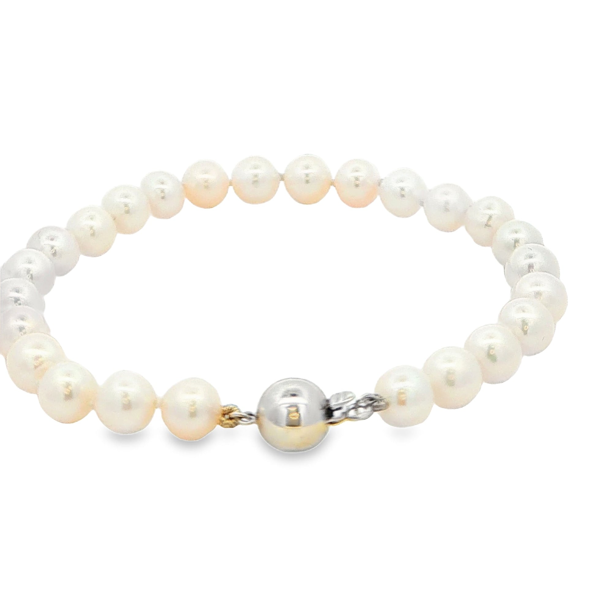 White Gold Akoya String of Pearl Bracelet : 6-6.5mm Gardiner Brothers