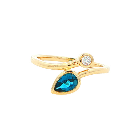 Yellow Gold London Blue Topaz and Diamond 2 Stone Ring Gardiner Brothers