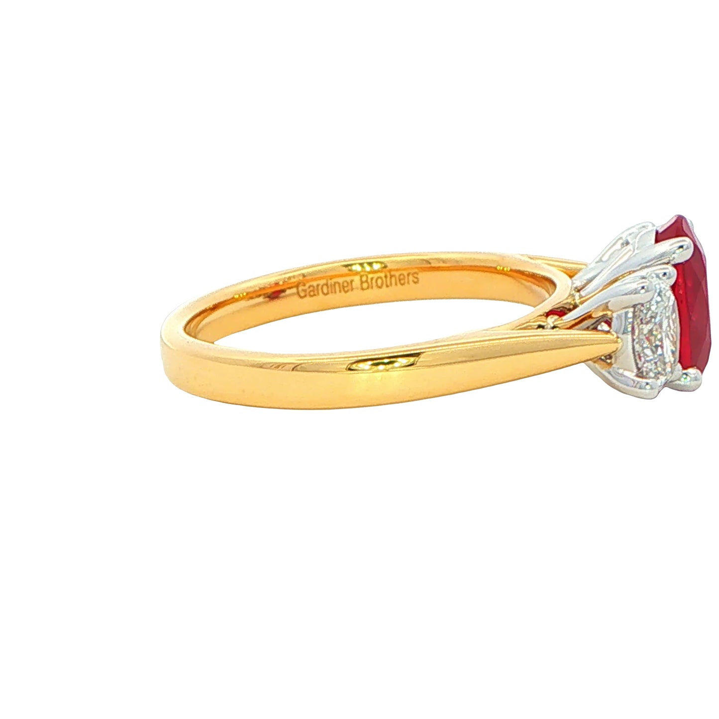 Oval Shaped Ruby and Oval Diamond 3 Stone Ring Gardiner Brothers