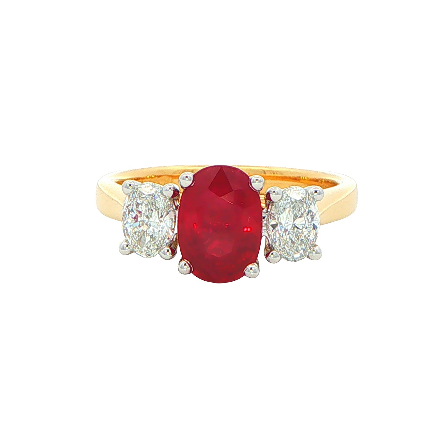 Oval Shaped Ruby and Oval Diamond 3 Stone Ring Gardiner Brothers