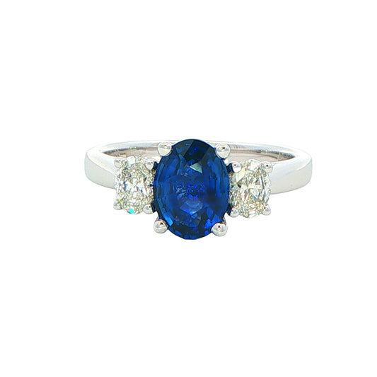 Sapphire and Diamond Oval Shaped 3 Stone Gardiner Brothers
