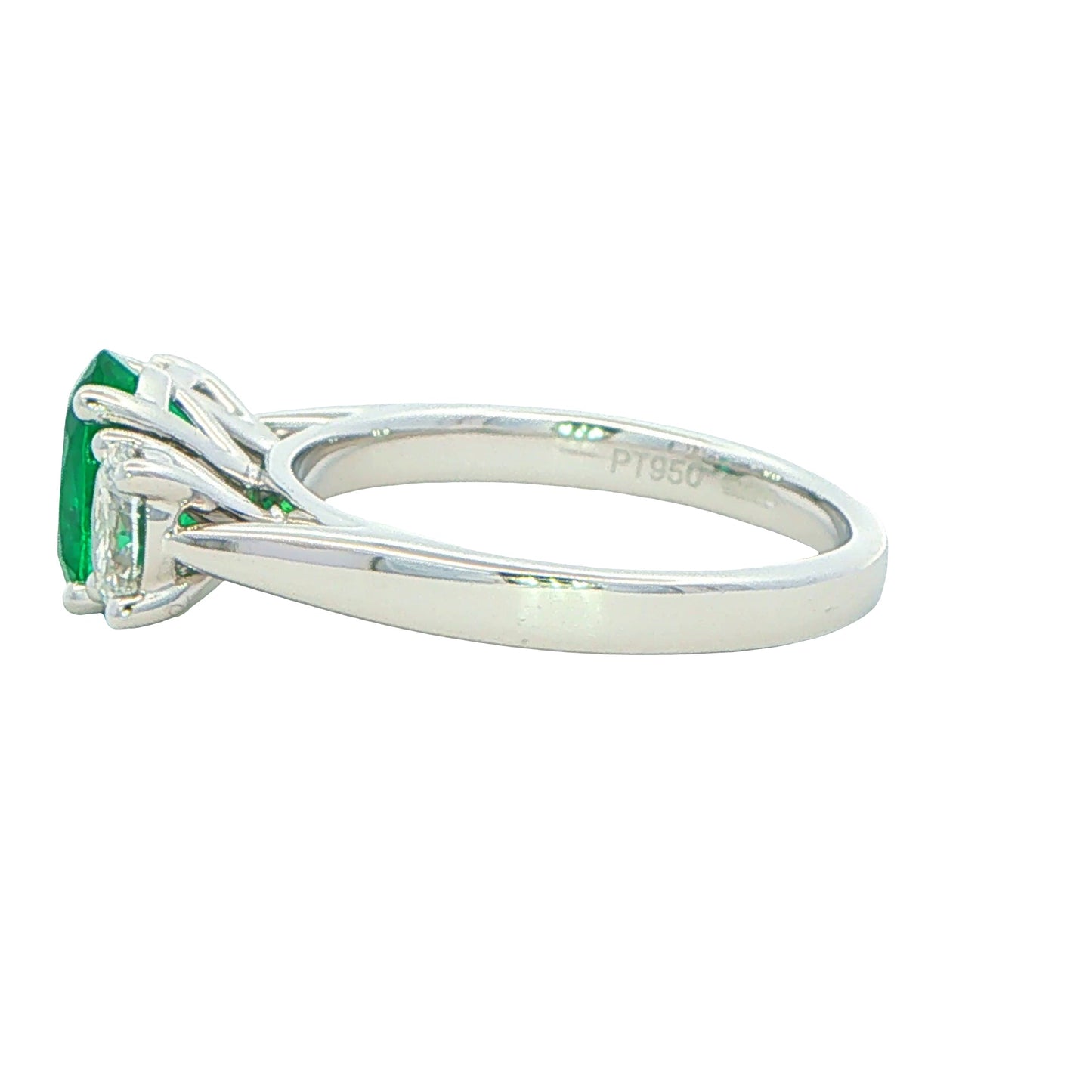 Oval Shaped emerald and oval diamond 3 stone ring Gardiner Brothers