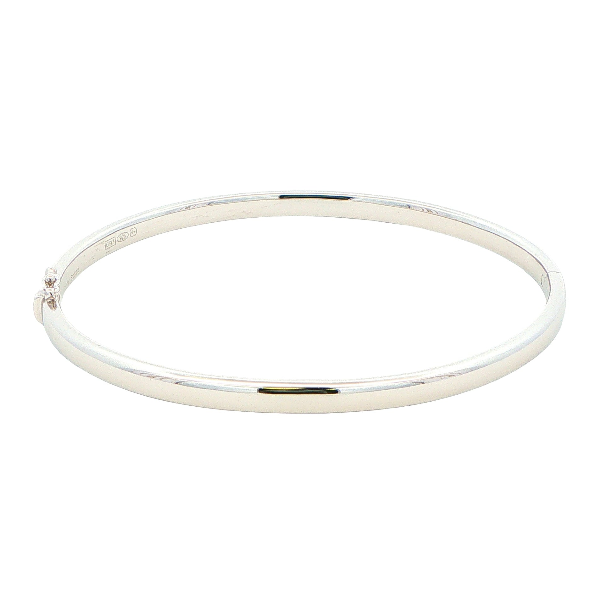 Silver 4mm Solid Bangle with a Court profile Gardiner Brothers