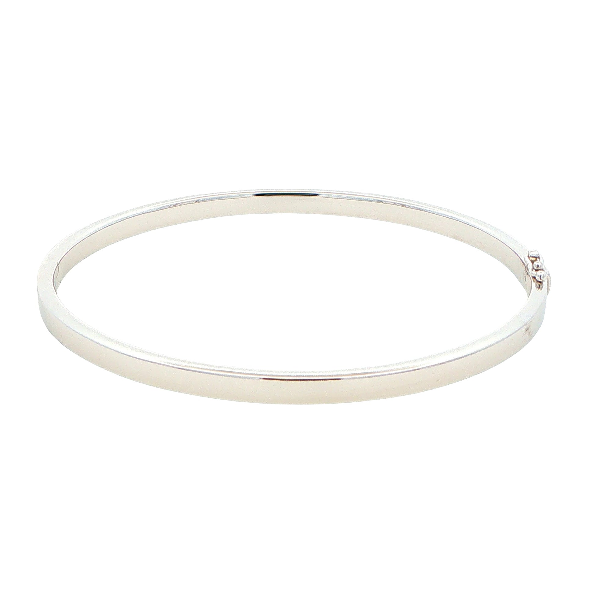 Silver 4mm Solid bangle in a flat profile with rounded edges Gardiner Brothers