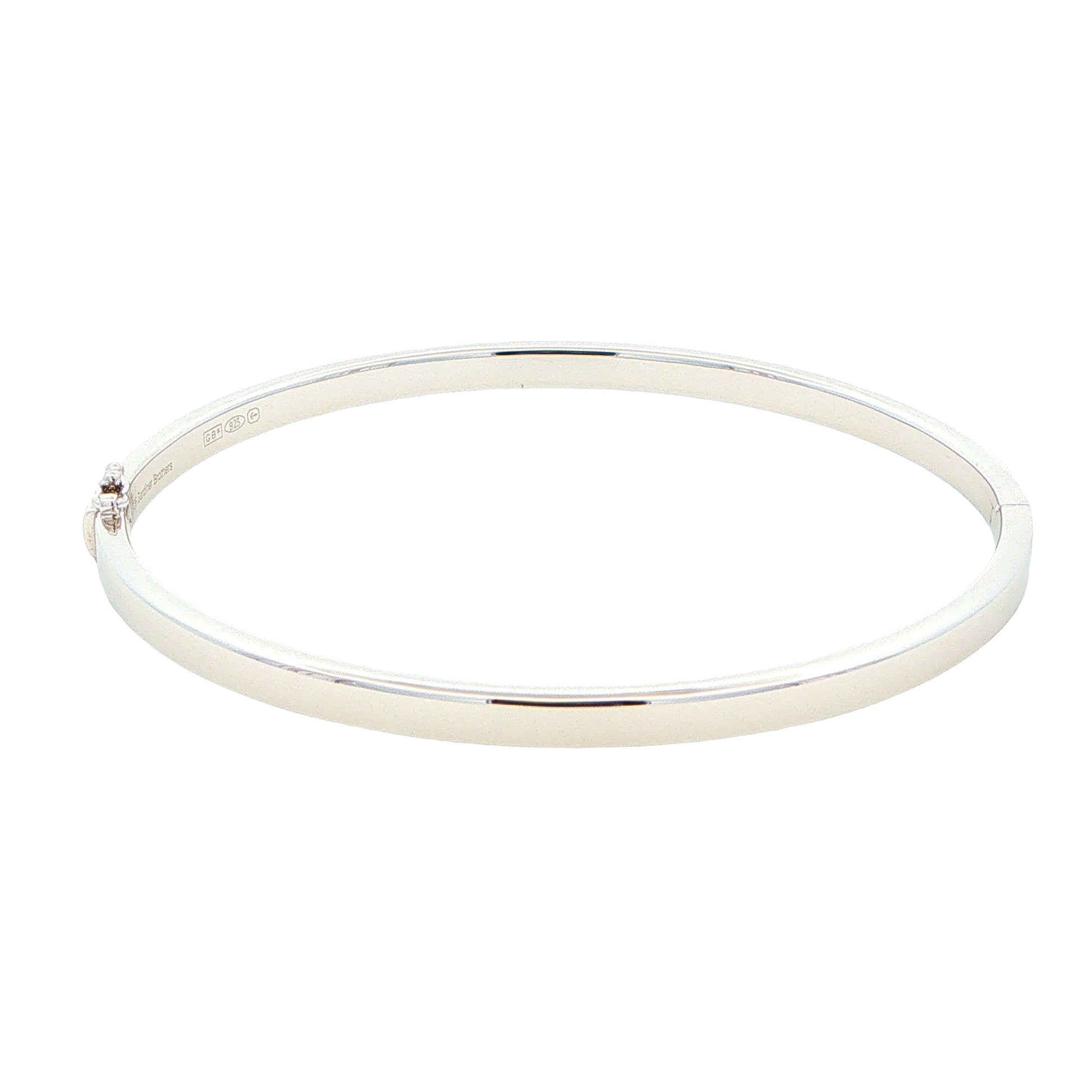 Silver 4mm Solid bangle in a flat profile with rounded edges Gardiner Brothers