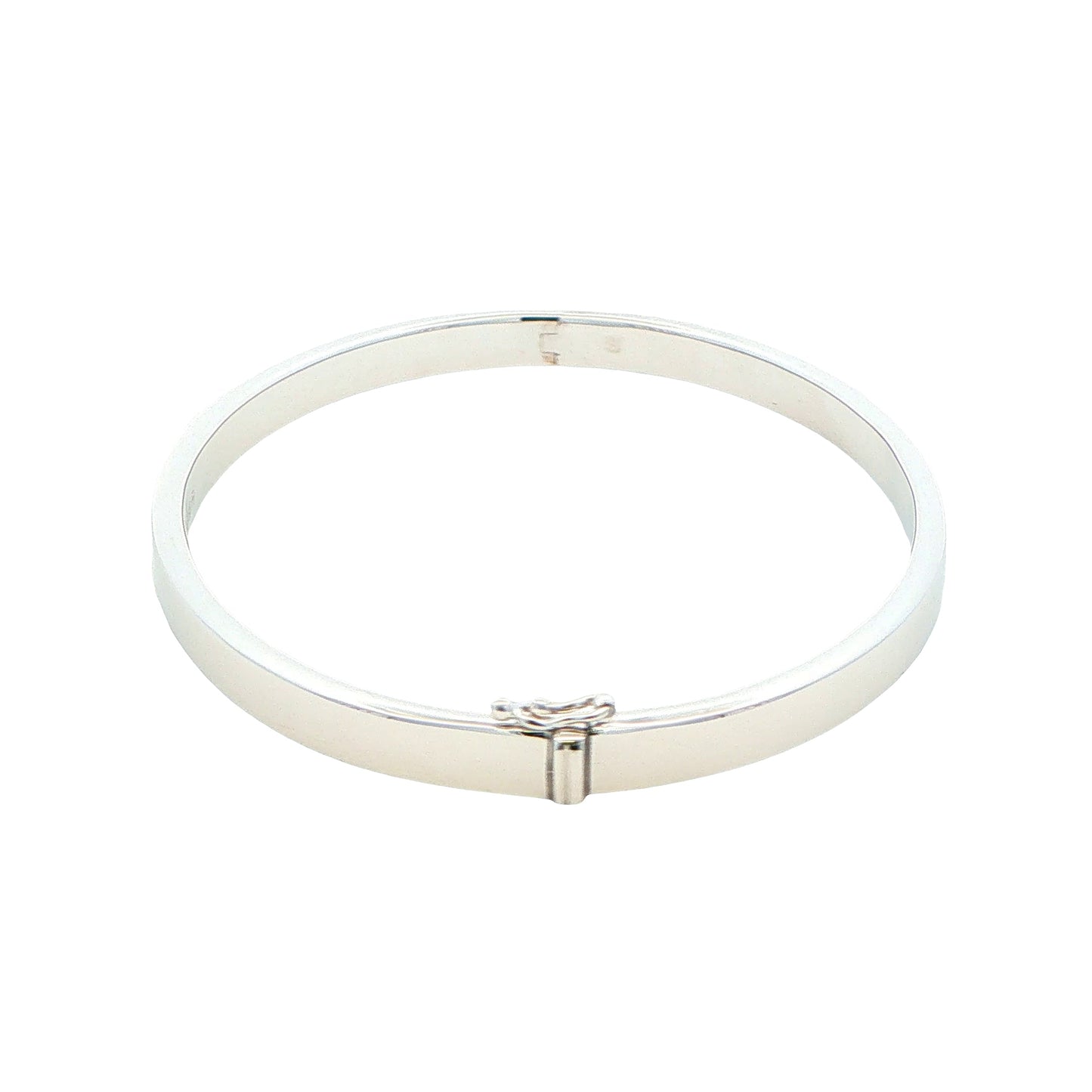 Silver 5mm Solid bangle in a flat profile with rounded edges Gardiner Brothers