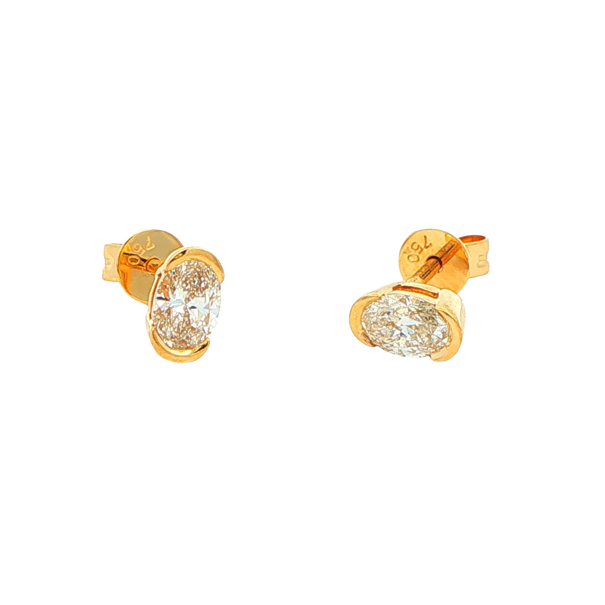 Oval Shaped Diamond Half Rub Over Set Solitaire earrings - 0.61cts Gardiner Brothers