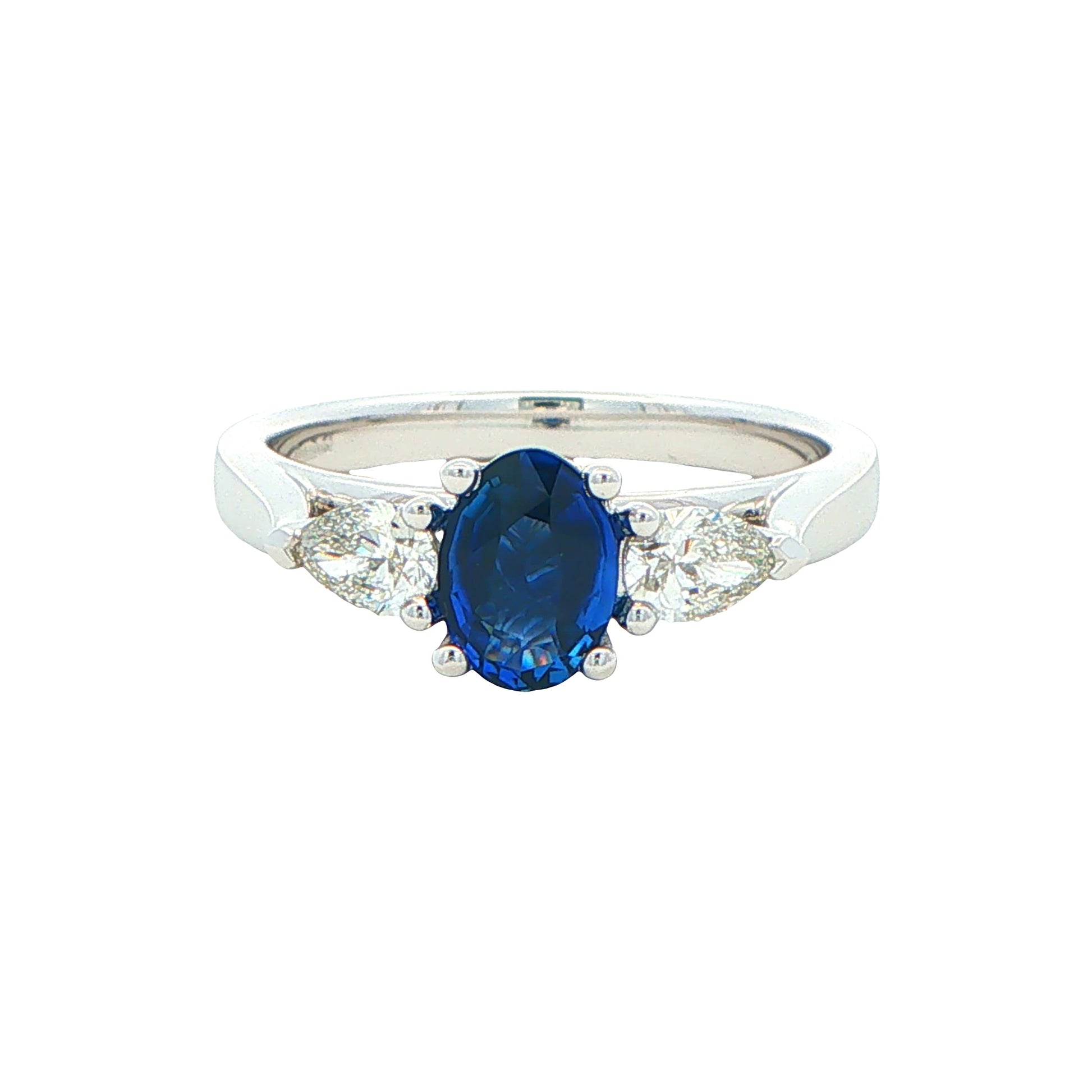 Oval Sapphire and Pear Shaped Diamond 3 Stone Ring Gardiner Brothers