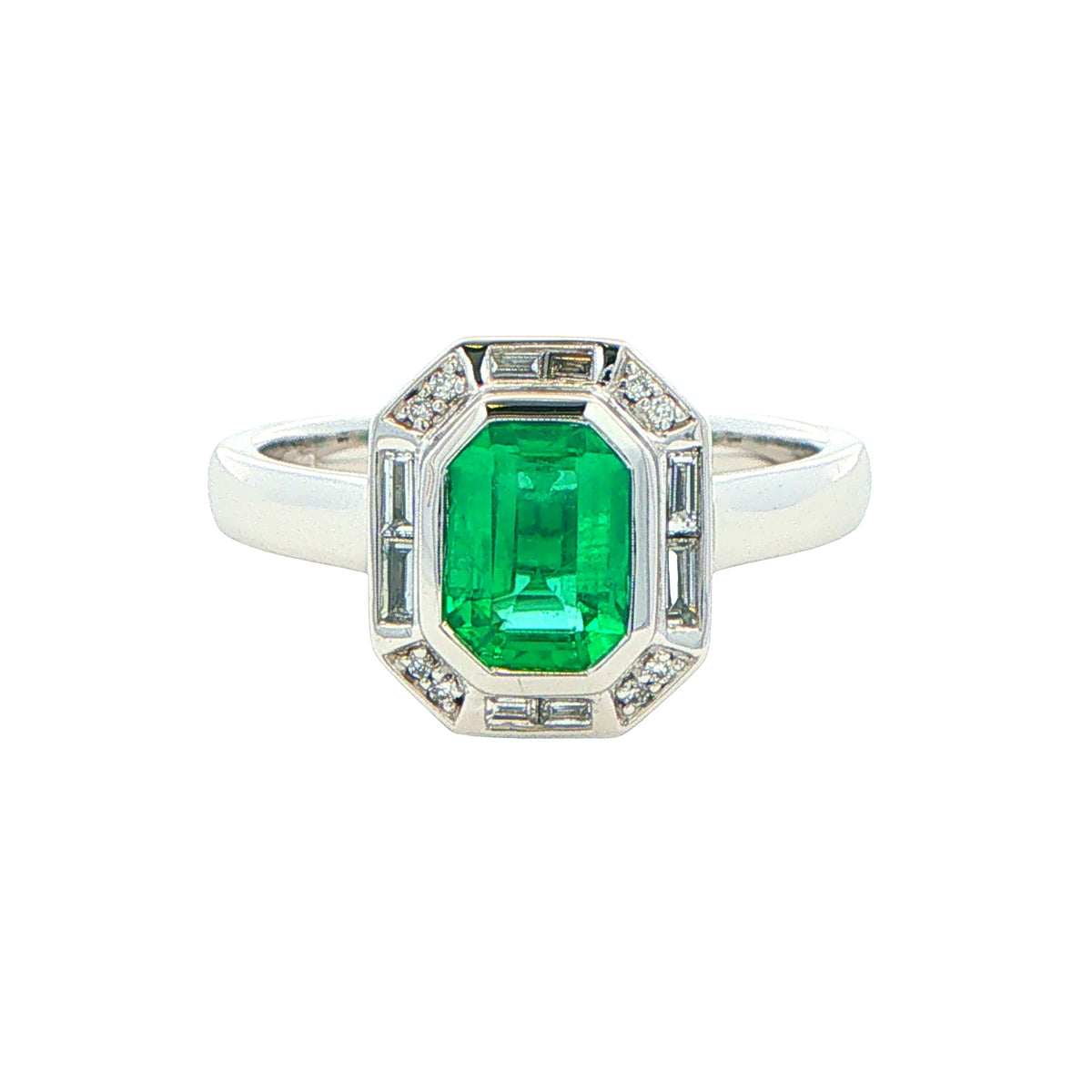 Octagonal Emerald and Diamond Vintage Halo Style Ring Gardiner Brothers