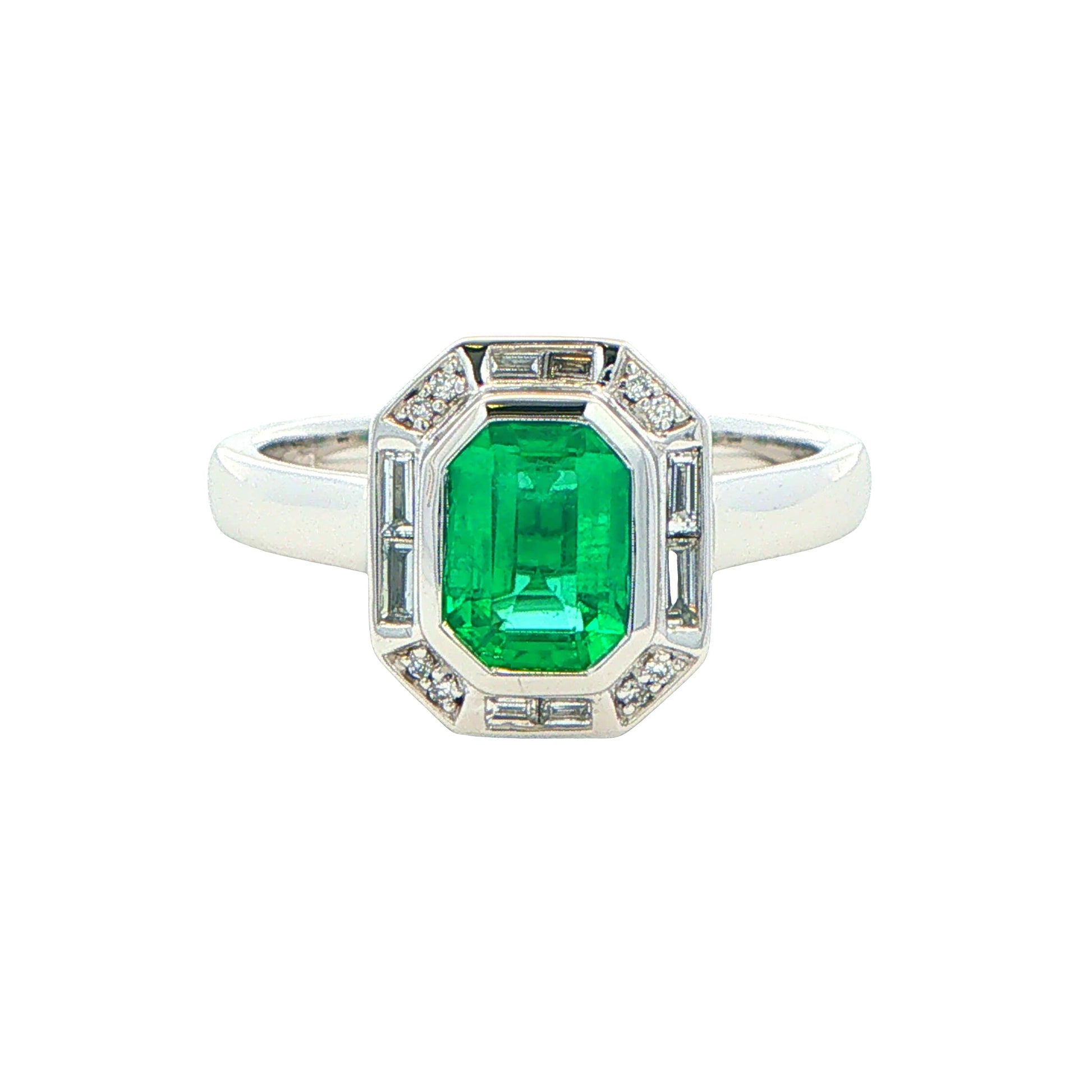 Octagonal Emerald and Diamond Vintage Halo Style Ring Gardiner Brothers